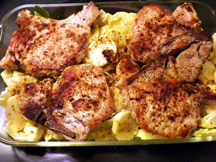 Pam's Midwest Kitchen Korner Pork Chops with Cabbage and Potatoes