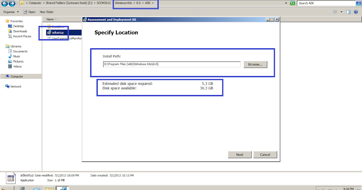 Installing Windows ADK for SCCM 2012 SP1