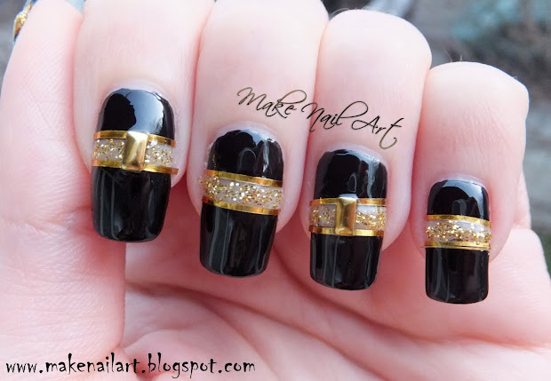 make nail art black and gold cut