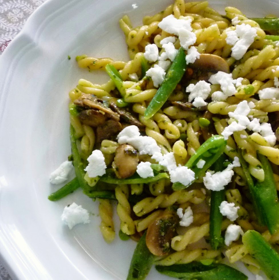 For Love of the Table Spring Pasta with Sugar Snap Peas, Mushrooms