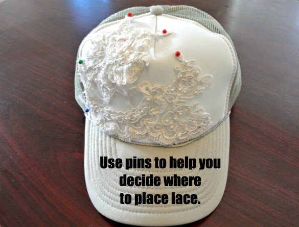 Tutorial on how to embellish a trucker hat with lace.