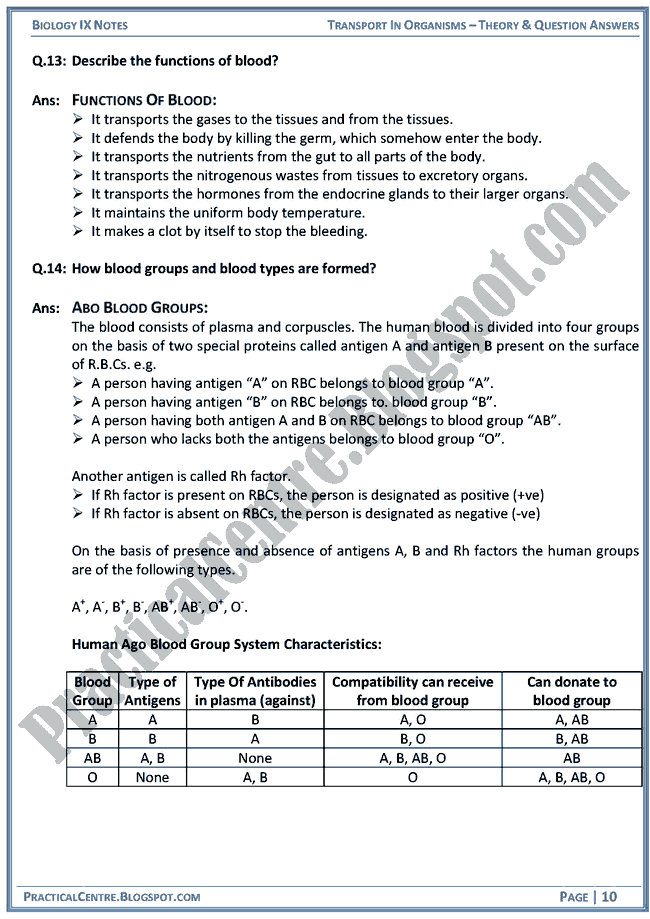 transport-in-organisms-theory-and-question-answers-biology-ix