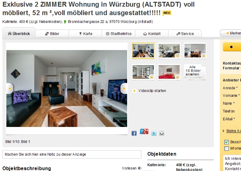 carter.emil@mail.com Exklusive 2 ZIMMER Wohnung in Würzburg (ALTSTADT