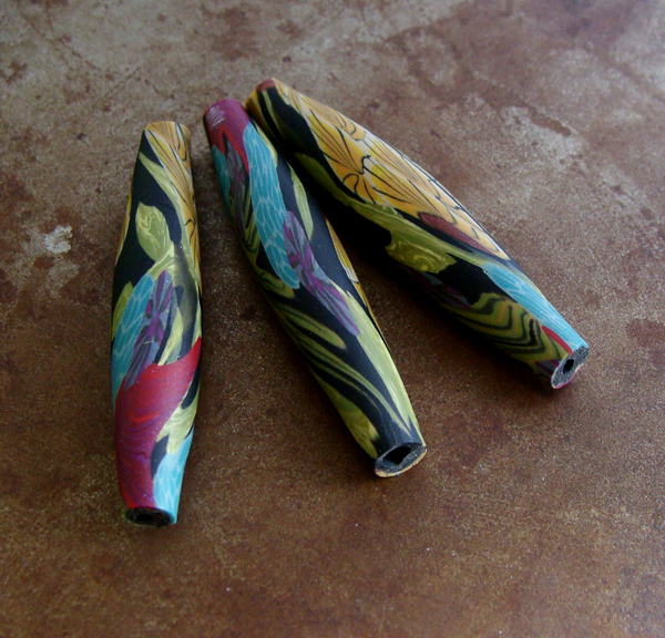 Flower long tube beads with color palettes and patterns inspired by art
