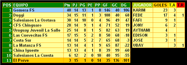 CLASIFICACIÓN / GOLEADORES / TARJETAS