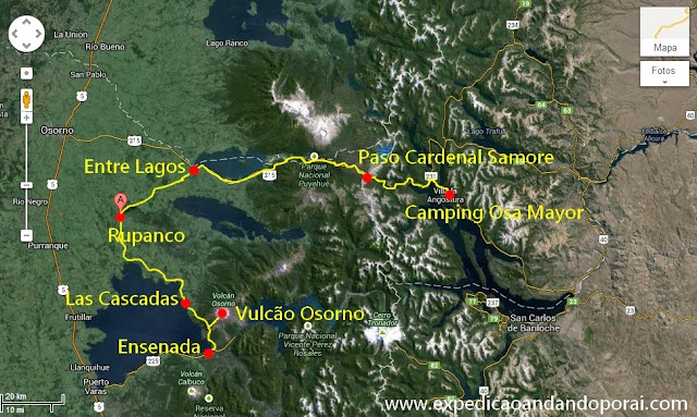 Mapa de Ensenada a Villa Angostura pelo Paso Cardenal Samore