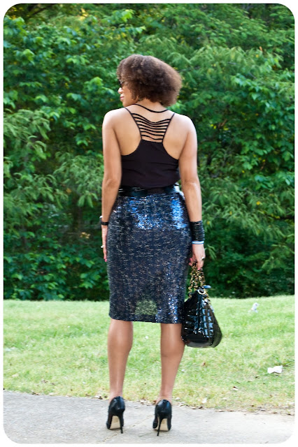 Vogue 8711 - Navy Sequin Draped Skirt - Erica B.'s DIY Style!