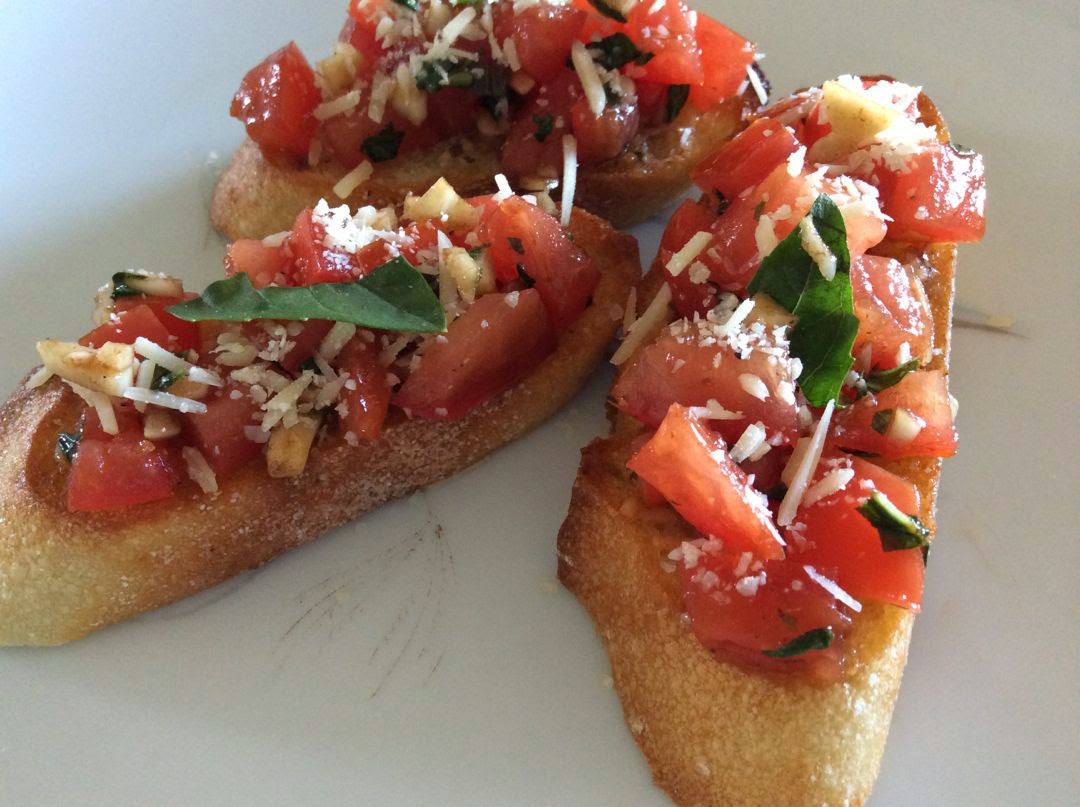 theGREENhs Bruschetta, Toasted Baguettes with Tomato, Garlic, Basil