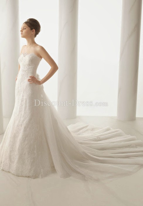  Stunning Floor Length Lace & Tulle Strapless Mermaid Zipper Back Bridal Gowns