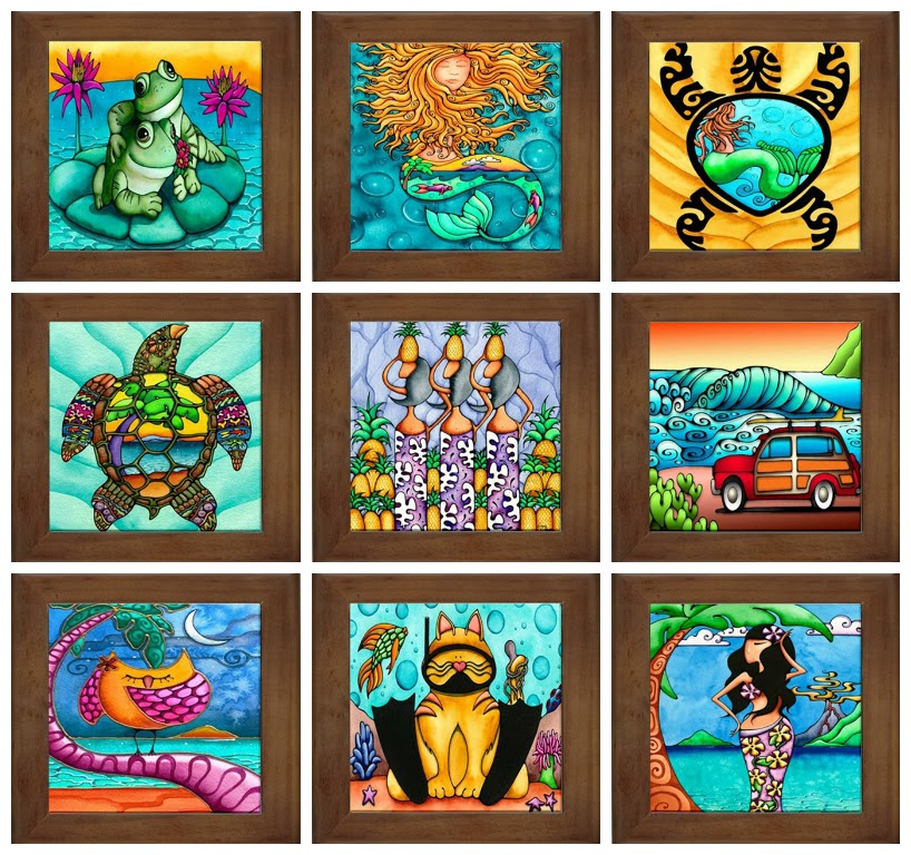 Holly Kitaura Art Hawaiian Art Framed Ceramic Tiles