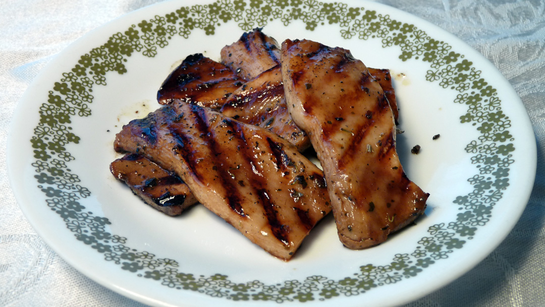 Grilled Marinated King Oyster Mushrooms and Roast Tomatoes over Lemon