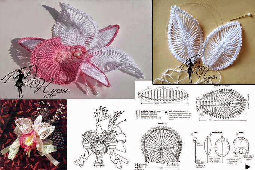 Flor orquídea tejida al crochet - con diagramas y patrones | Crochet y