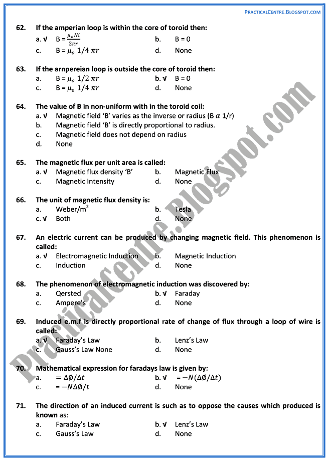 magnetism-and-electromagnetism-Mcqs-Physics-12th