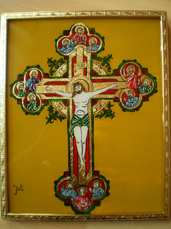 icon, Crucifixion,  hand painting, oil on glass, Joli