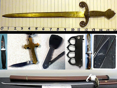 Knives Discovered at (L-R) BUR,   AUS, IAD, IAD, IAD, JFK, AUS, ABQ,   MLI