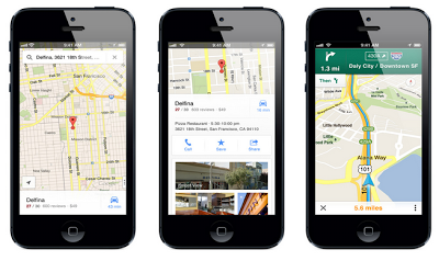 Immagine di tre iPhone con Google Maps
