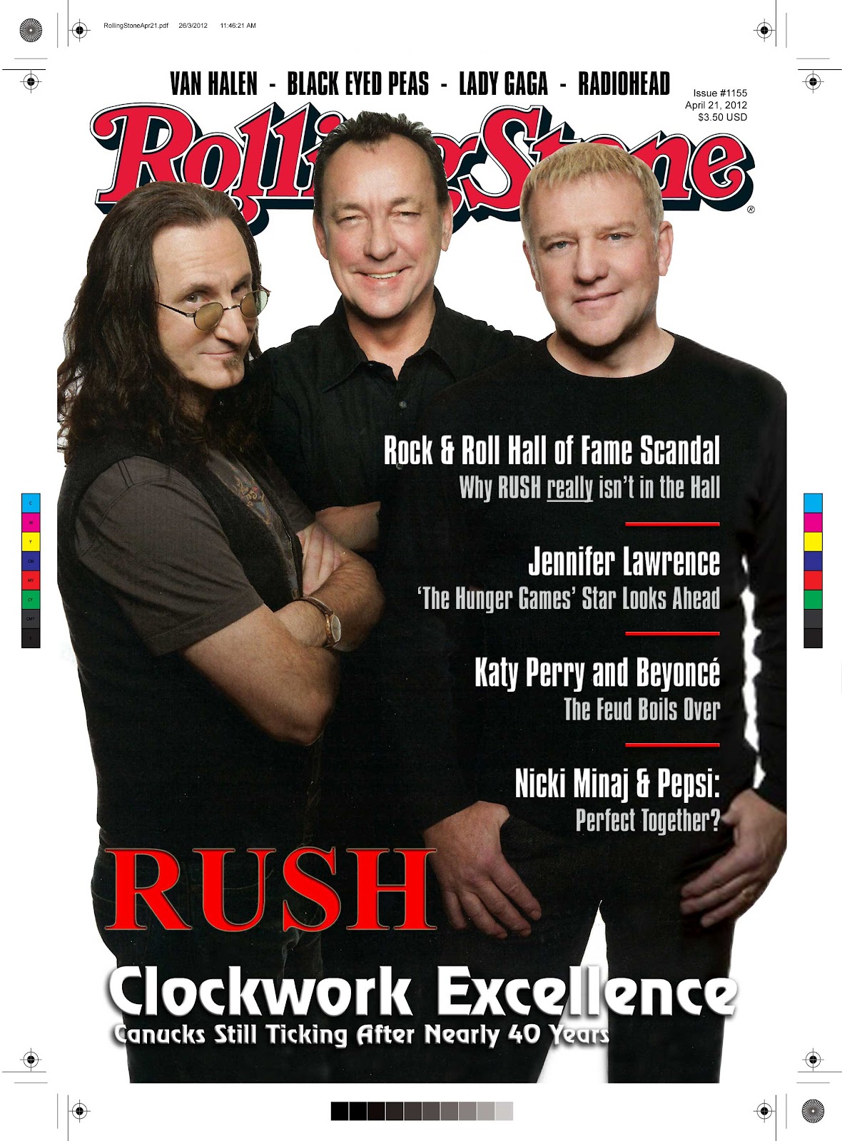 Rush News From Power Windows Rush To Appear On The Cover Of The Rolling Stone April Fools