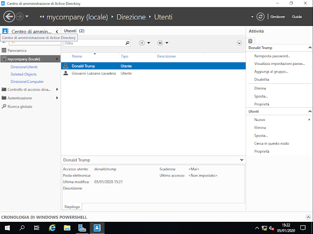 Centro di amministrazione di Active Directory, oggetto recuperato dal cestino di Active Directory Centro di amministrazione di Active Directory, oggetto recuperato dal cestino di Active Directory
