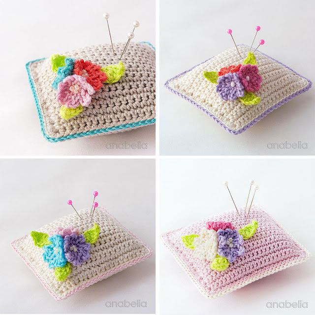 Small flowers crochet pincushion by Anabelia Craft Design