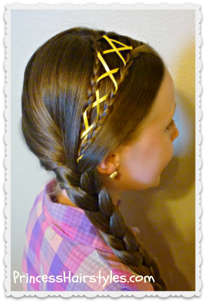 ribbon laced side braid hairstyle