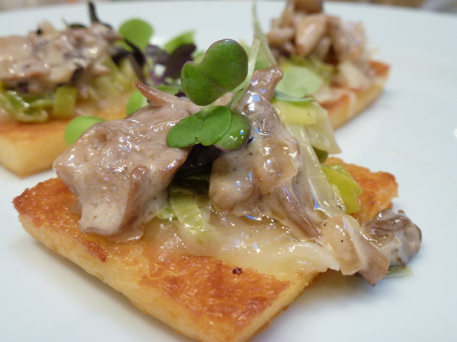 Hardly Housewives Crispy Polenta Squares with Mushroom Ragu and Leek Jam