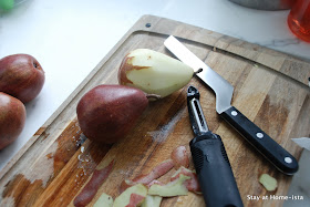 peeling, halving and coring pears for poaching