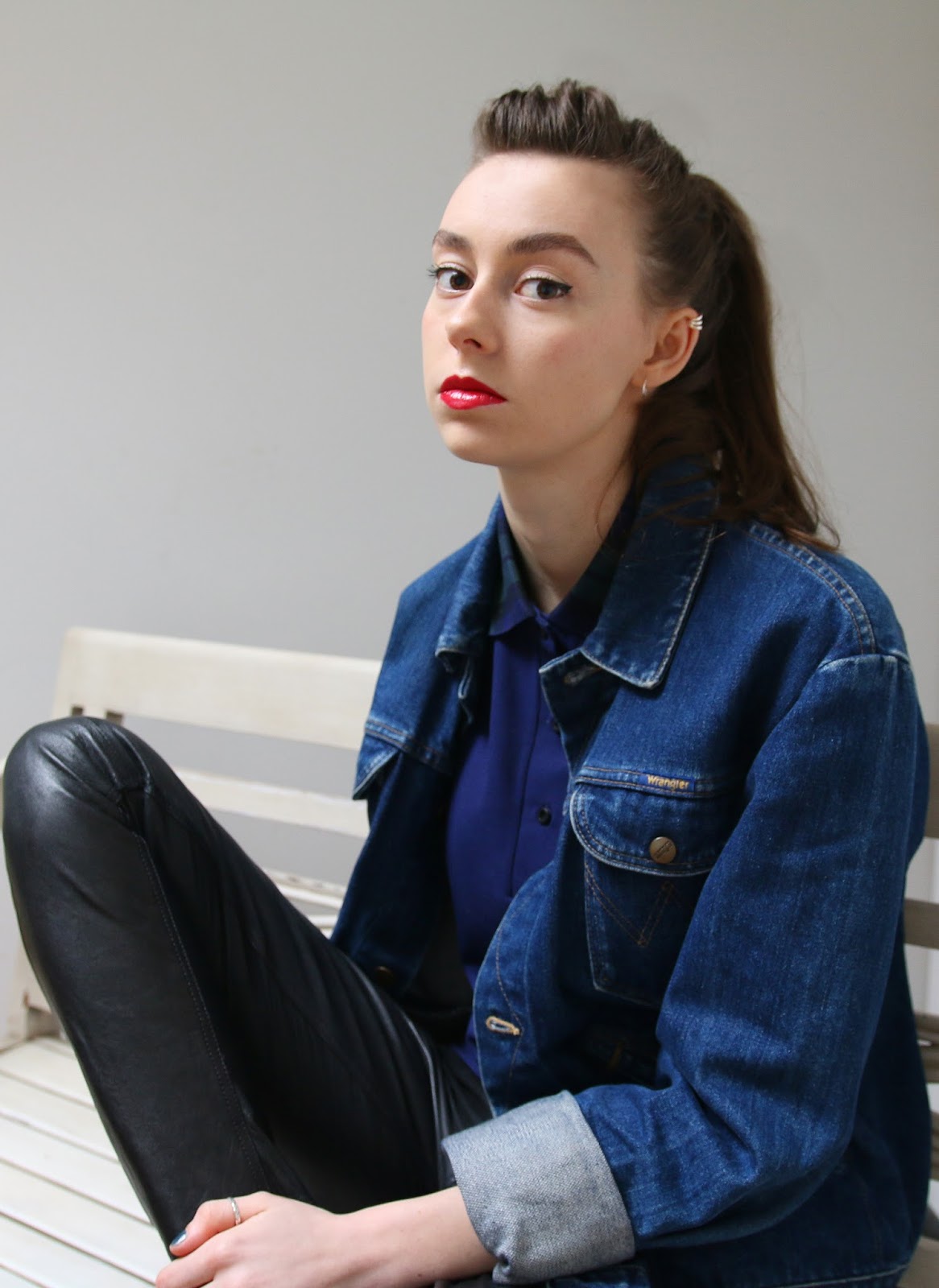 Grace Mandeville, Mandeville Sisters, Mandeville, Sisters, Bloggers, British Sisters, Fred Perry, Outfit, OOTD, Tartan, Polo, Wrangler Denim, Lipstick, Peircing, leather, all saints leather trousers,