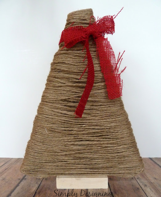 Jute Wrapped Christmas Tree (using a 69 cent yard stick as the base of this!) super easy and super cute!  #christmas #christmastree #holiday #jute #winter #christmascraft | from Simply Designing