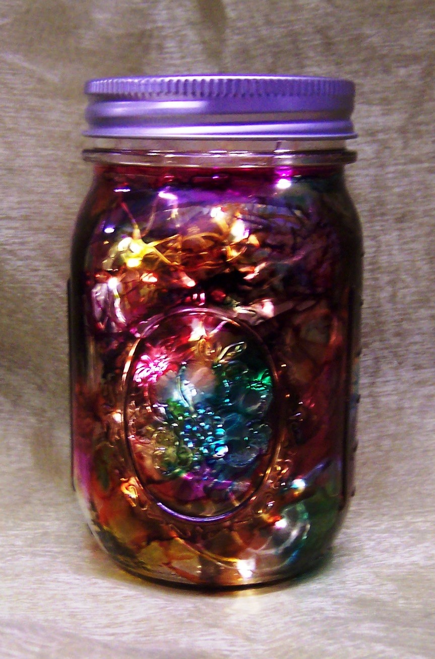 Ideas and Inspirations Tie Dyed Mason Jar with FireFly Lights