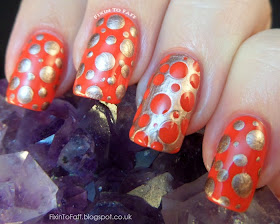 Coral red and copper mixed dots nail art