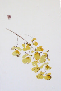 A Thought on Composition blog post illustration of sumi-e style painting of yellow flowers.