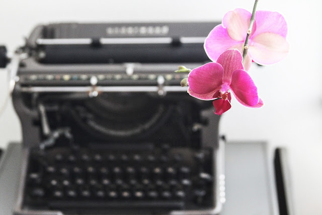 orchid flowers, pink flowers, vintage typewriter, My Giant Strawberry, Anne Butera