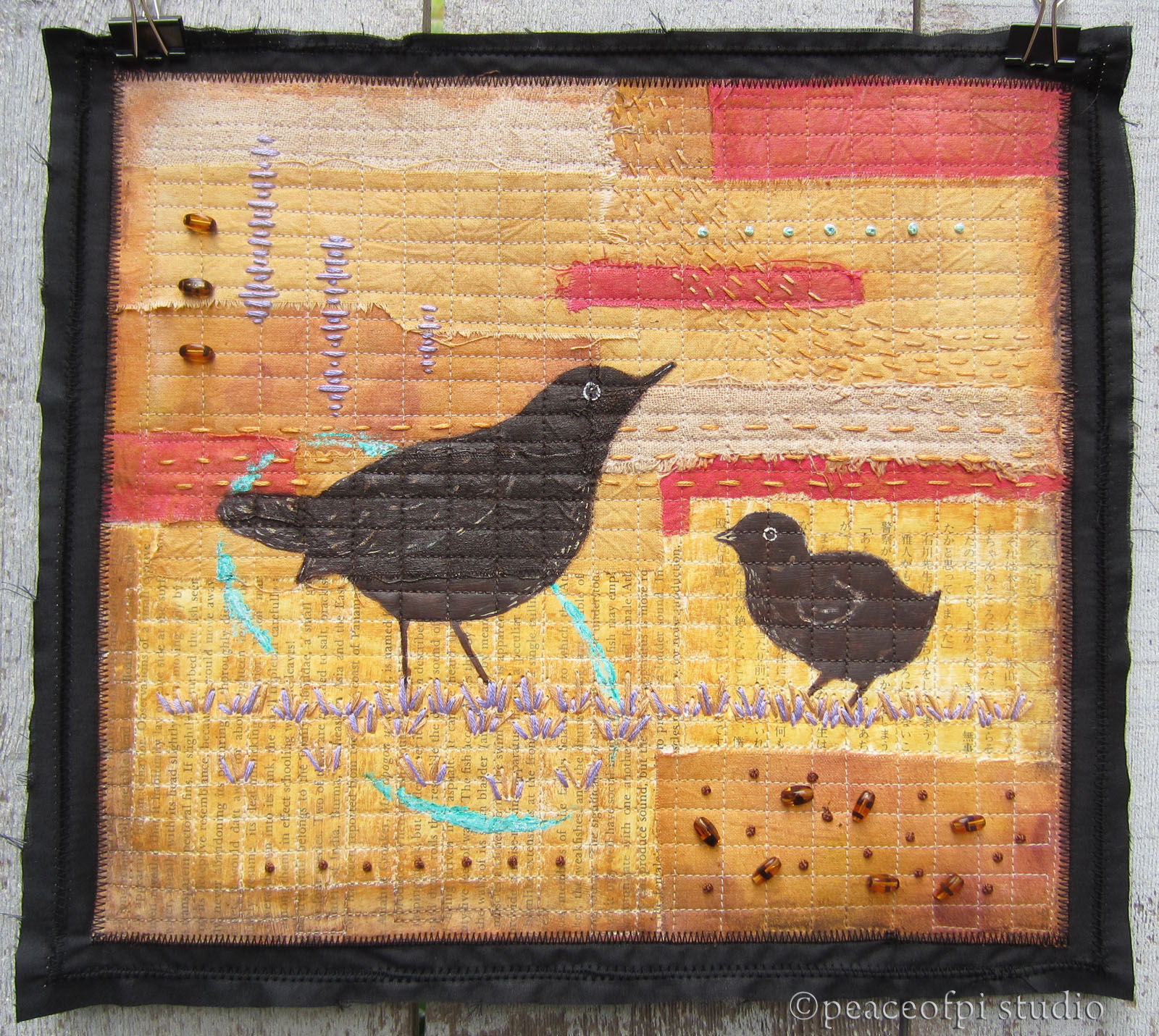 peaceofpi studio Blackbirds Mixed Media Art Quilt