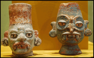 Merida Mexico Palacio Canton Archaeology Museum two examples of Mayan clay heads