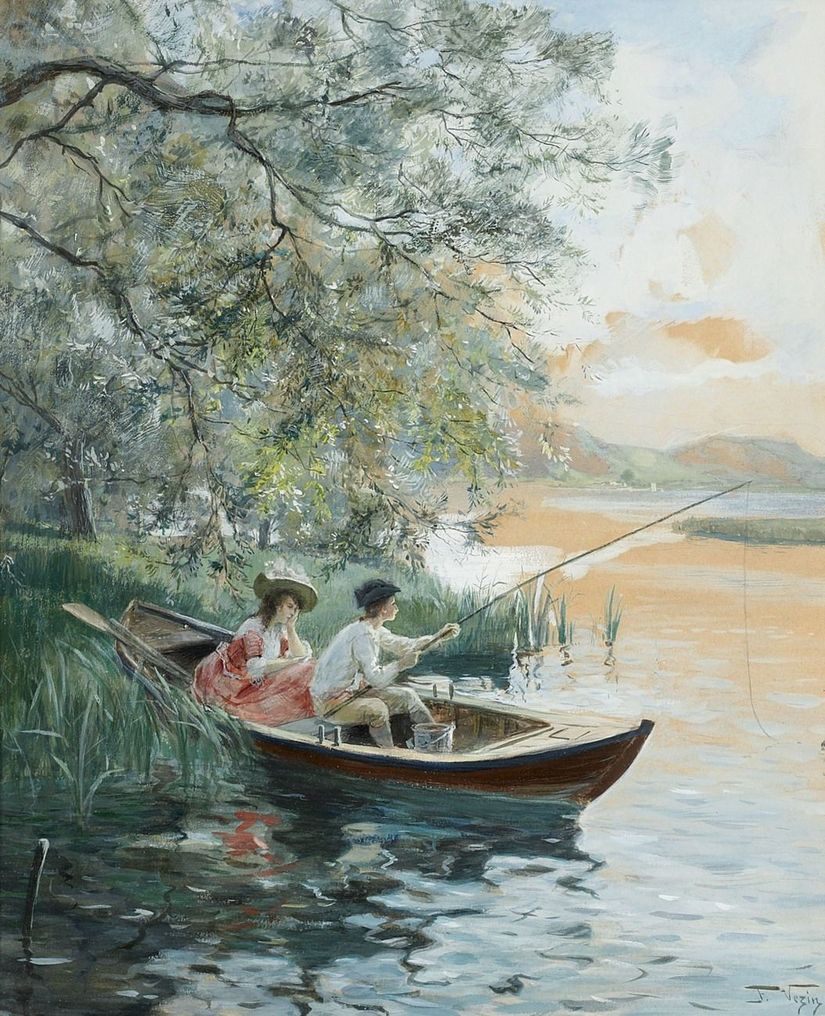 Frederick Vezin two young women fishing
