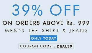 Myntra One Day Offer: Flat 39% Extra Off on Men’s T-Shirts & Jeans (For Today Only)
