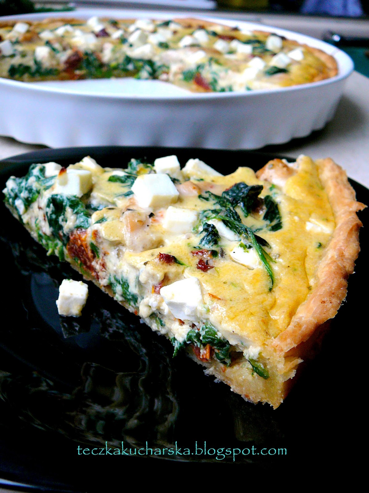 Teczka Kucharska Tarta Z Kurczakiem Suszonymi Pomidorami Szpinakiem I Feta