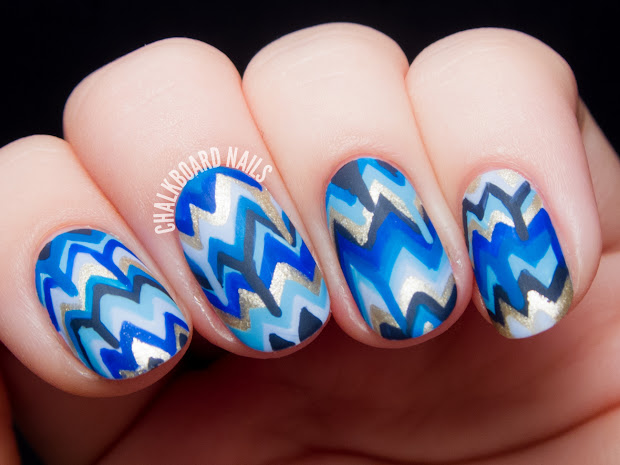 blue dripping chevron nail art