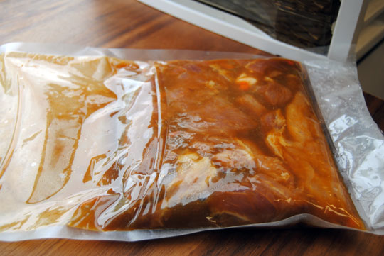 Pork Jerky marinating in a Weston Vacuum Bag