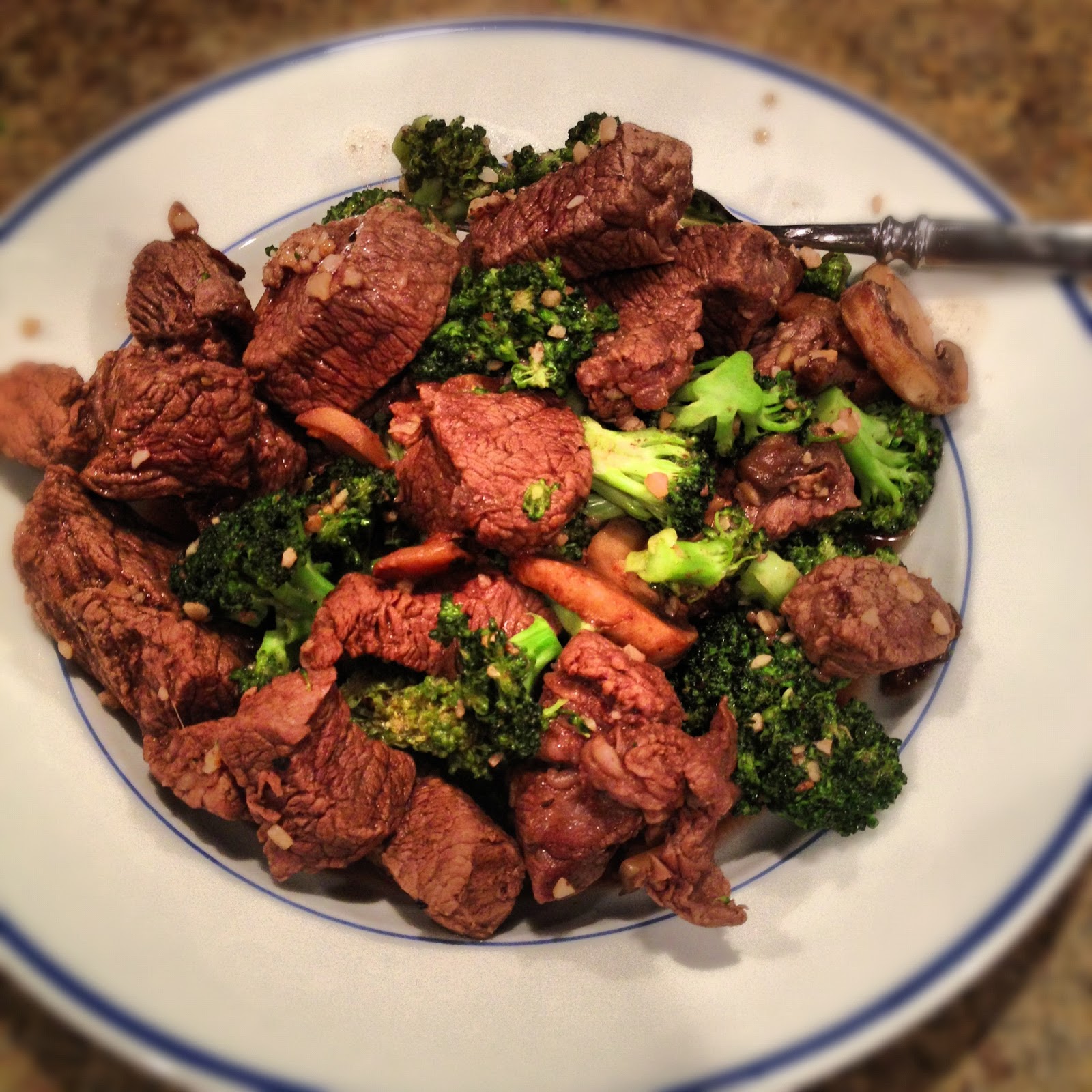 Life Beyond the Uniform! Beef and broccoli with mushrooms
