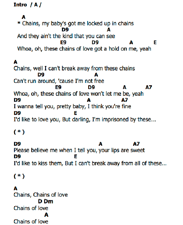คอร์ด เนื้อเพลง Chains The Beatles Chordza คอร์ดเพลง คอร์ดกีต้าร์
