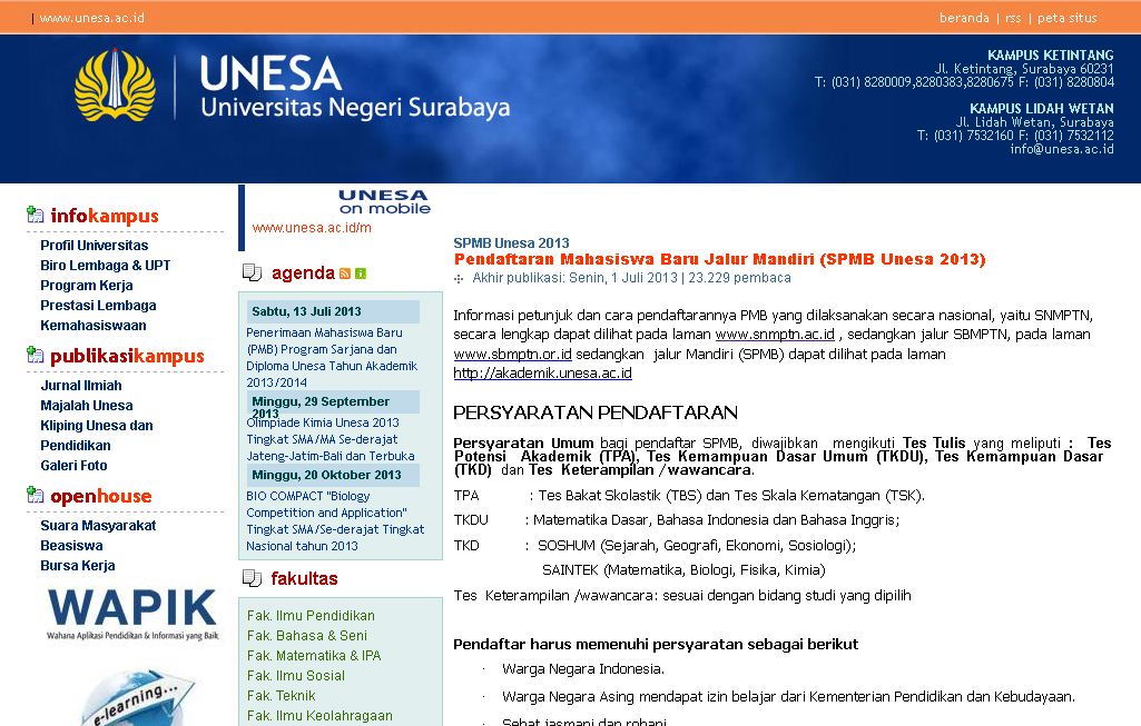 Pendaftaran Mahasiswa Baru Jalur Mandiri Spmb Unesa 2013 Sman 11 Surabaya