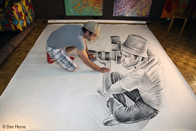 Ben Heine Self Portrait - Pencil Vs Camera 73 In Progress - Drawing Photography - 3D Art - 2013