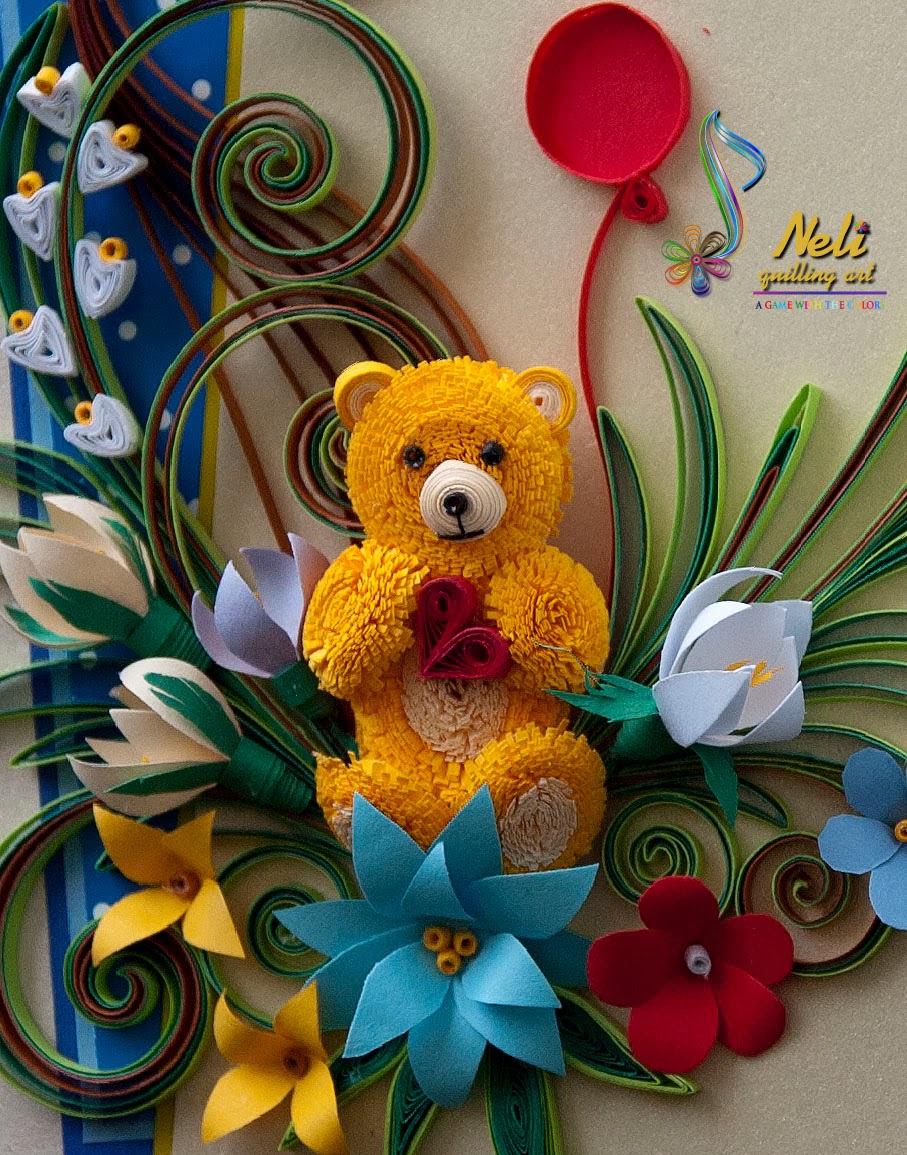 Neli Quilling Art Quilling card and teddy bear