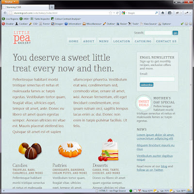 Screen shot of http://stunningcss3.com/code/bakery/index.html.