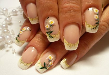 and flower blue color nail style orange floral nail design