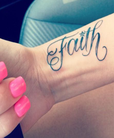 cute faith tattoo on hand