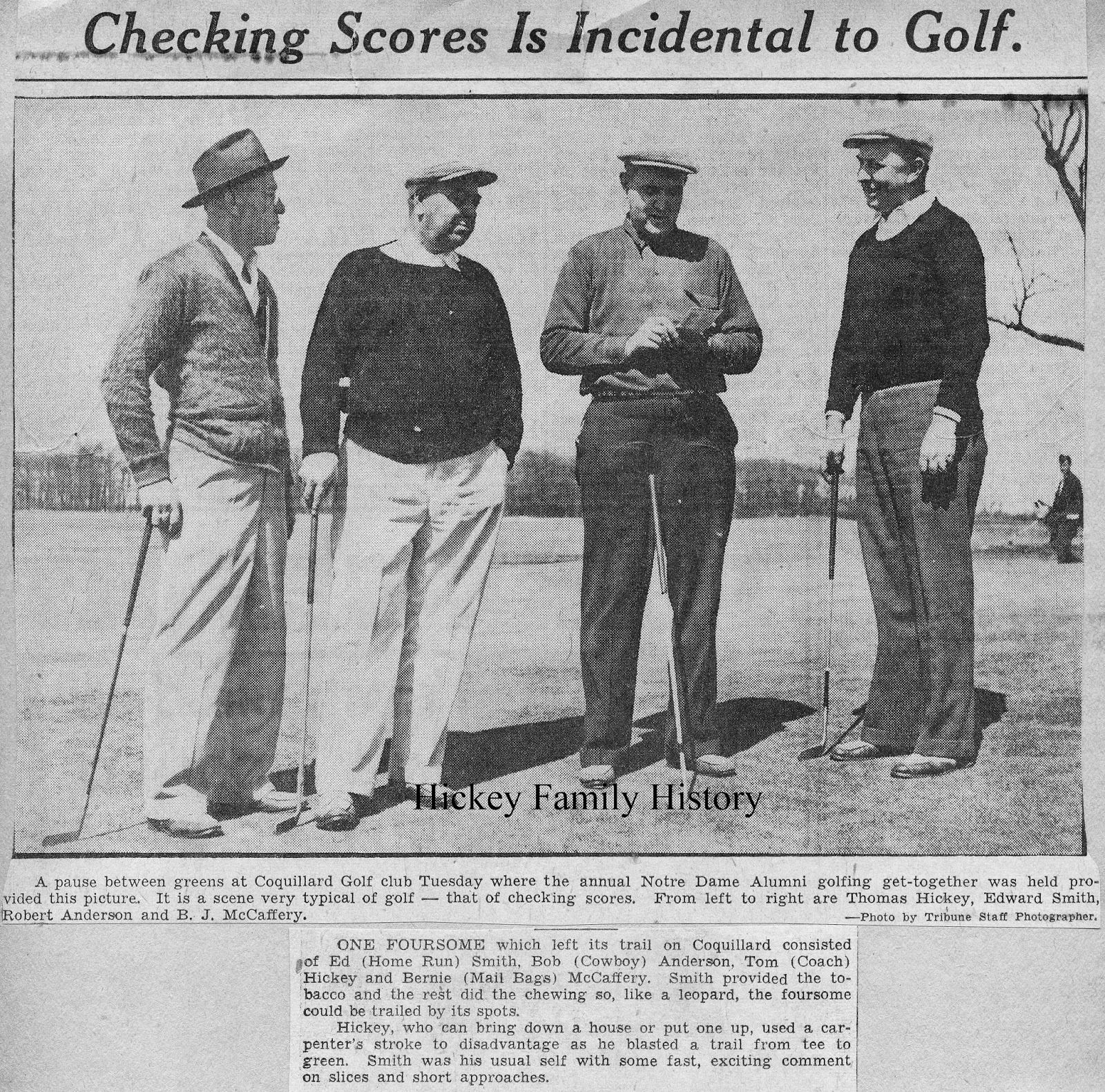 Tom and Kate Hickey Family History: ca. 1935-39: Thomas Hickey Played At  the Notre Dame Club Golf Outing at Coquillard Golf Club in South Bend