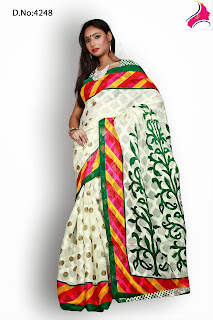 white brasso printed sari