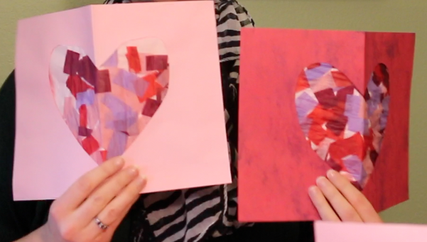 Pretty stained glass tissue paper hearts - Projects for Preschoolers